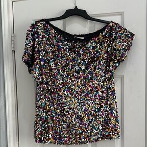 Gold and Silver Sequin Blouse with Short Sleeves